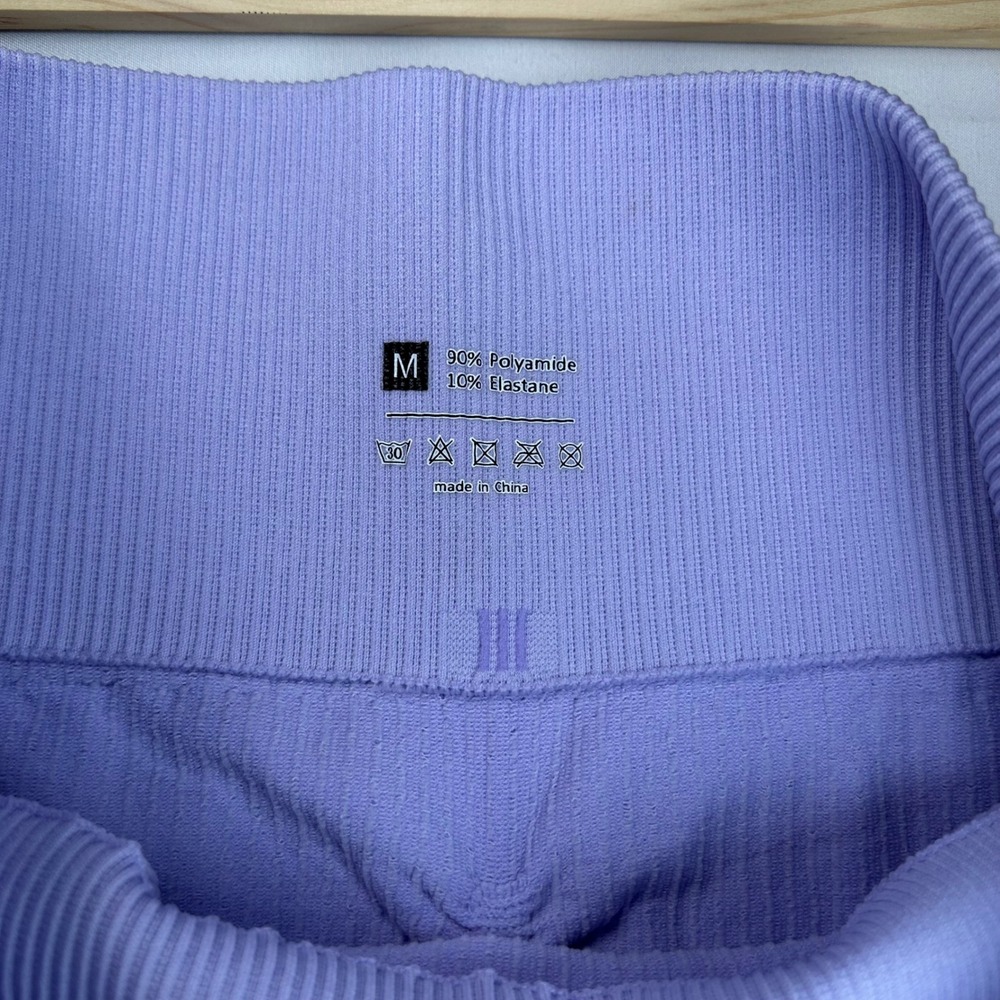 Unbranded Lavender Ribbed‎ High Waisted Scrunch Butt Seamless Leggings Purple M - Picture 5 of 6